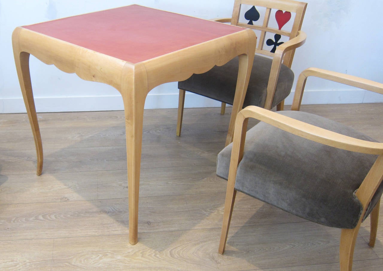 Mid-Century Modern Game Table with Chairs, Jules Leleu Style