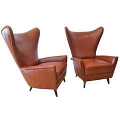 Vintage Pair of 1950's  Italian Wing Back Lounge Chairs.