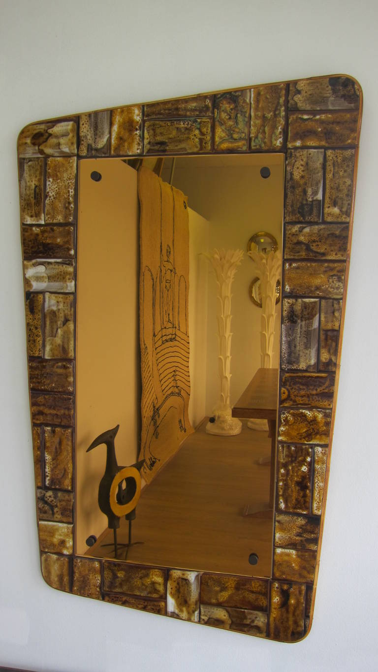 French 1960s, Ceramic Framed Mirror