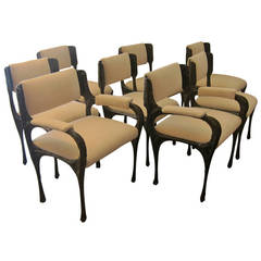 Set of Eight Sculpted Bronze Dining Chairs by Paul Evans