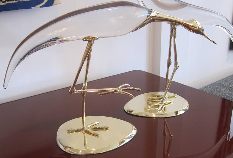 Large Pair of Brass and Glass Birds. at 1stDibs