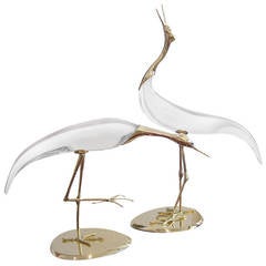 Large Pair of Brass and Glass Birds.