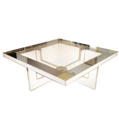 Lucite, Chrome 
Brass Coffee Table.