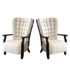 Pair of High Back Lounge Chairs by Guillerme & Chambron.
