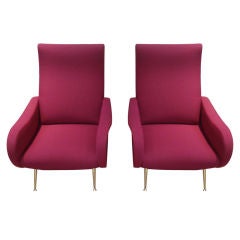 Pair Mid-Century Italian Lounge Chairs. Pair Mid-Century Italian Lounge Chairs.