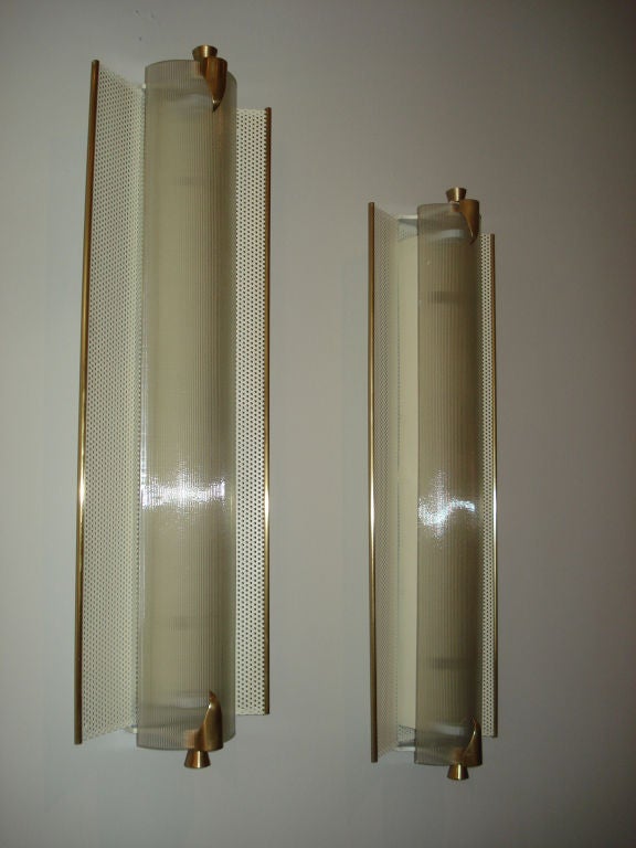 Mid-20th Century Pair of French Perforated Metal Sconces.