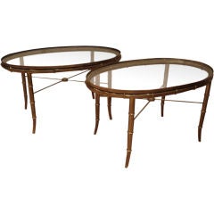 Pair of Faux Bamboo Brass Side Tables.
