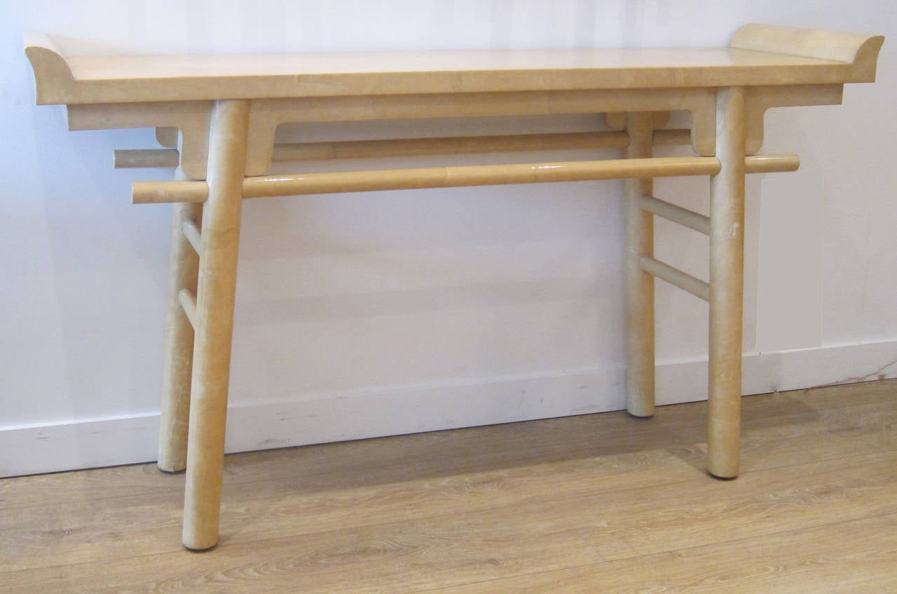 All parchment wrapped console table, Kyoto model by Karl Springer.