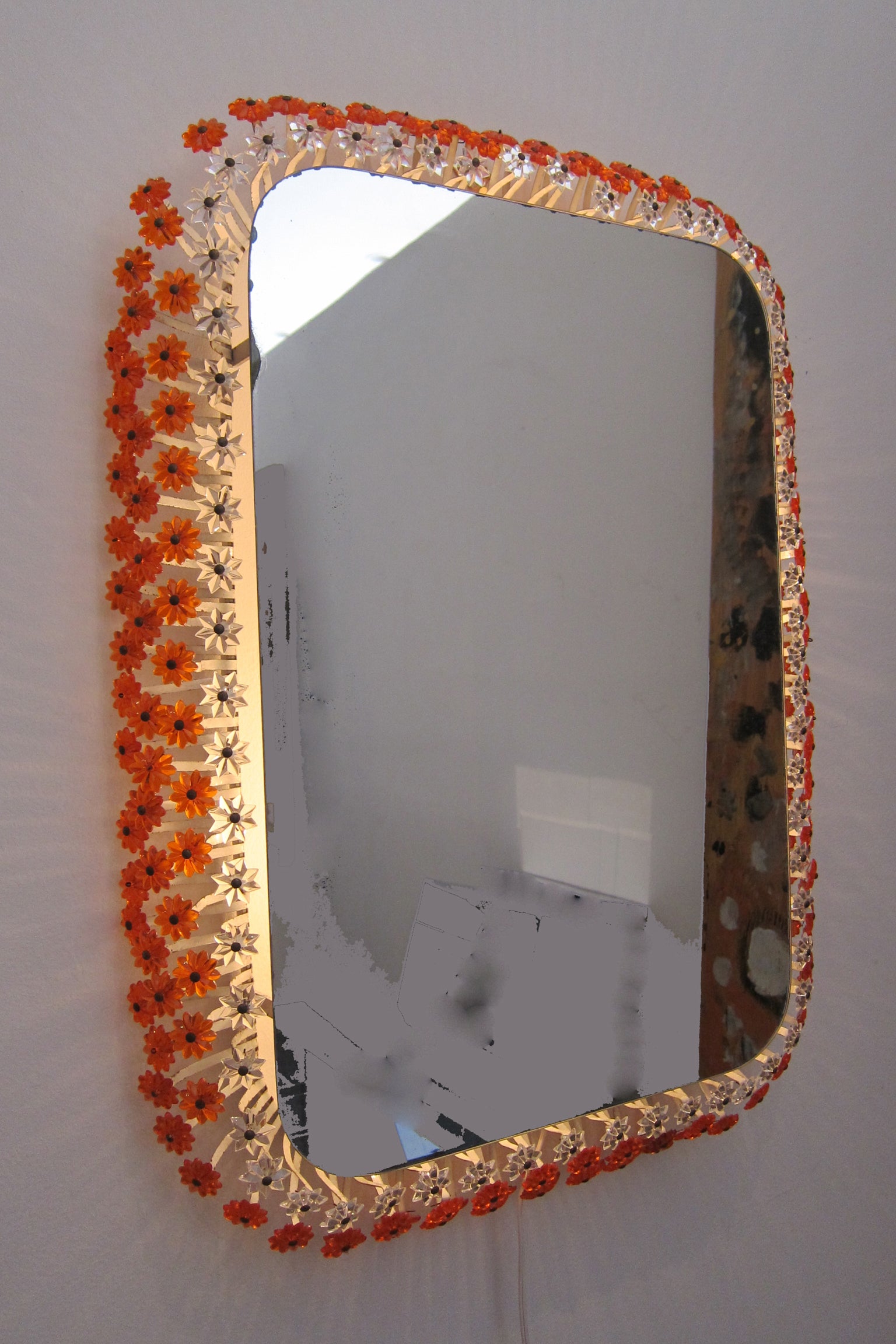 Rectangular Floral Backlit Mirror.