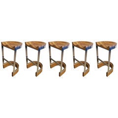 Rare Group of Five Bar Stools by Warren Bacon, USA, 1970s