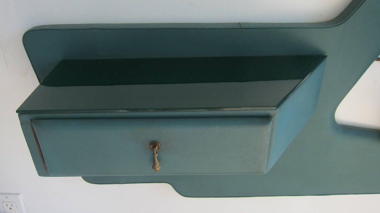 Late 20th Century Green Leatherette Wall Hung Console, Italy, 1970s