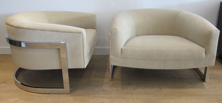 Oversized Pair of Milo Baughman Cantilevered Chairs.