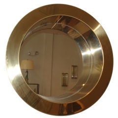 Retro "Porthole" Round Brass Mirror by Curtis Jere.