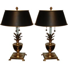 Vintage Pair of Brass Pineapple Lamps.