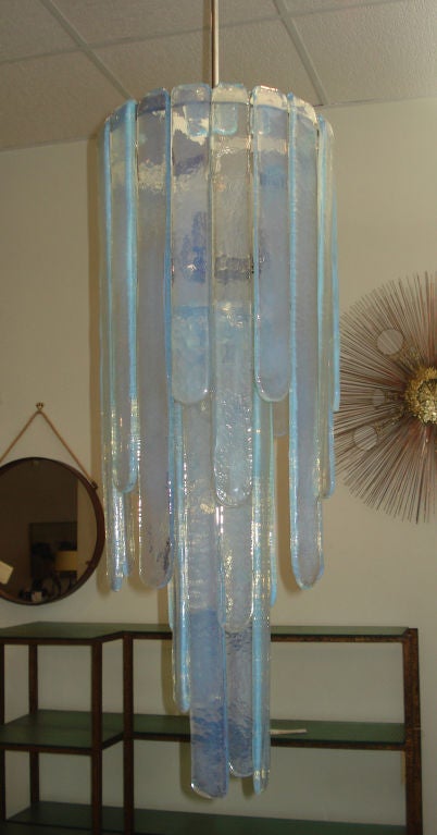 Dramatic Italian glass chandelier by Carlo Nason for Mazzega.
Newly re-wired and nickeled plated.