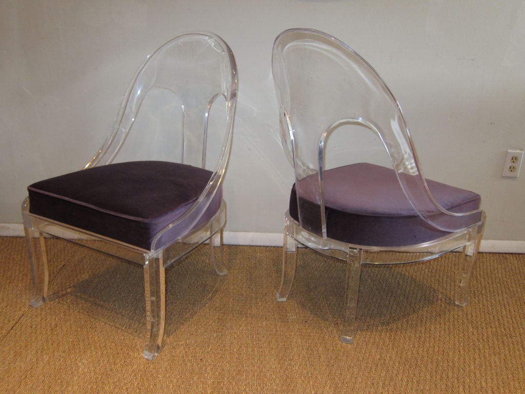 Pair of Lucite Spoon Back Chairs.