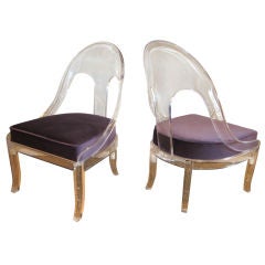 Vintage Pair of Lucite Spoon Back Chairs.
