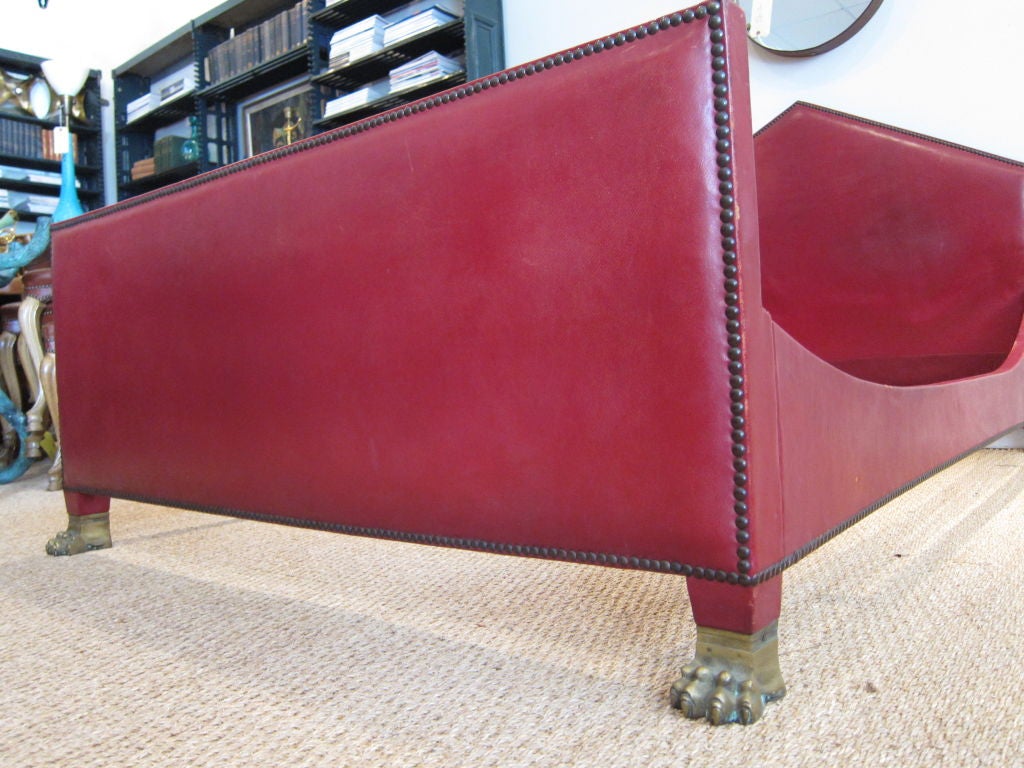 Mid-20th Century Empire Style Red Leather Bed.