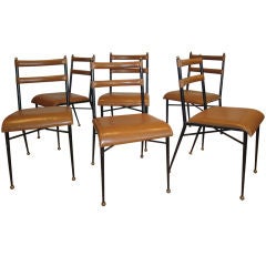 Six  Hand Stitched Leather Chairs by Jacques Adnet