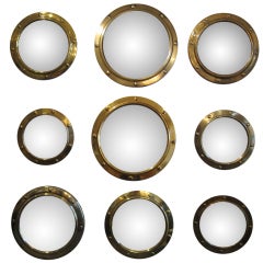 Retro Group of Brass Porthole Convex Mirrors (set of 9 )