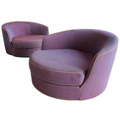 Rare Oversized Barrel Back Swivel Lounge Chairs.