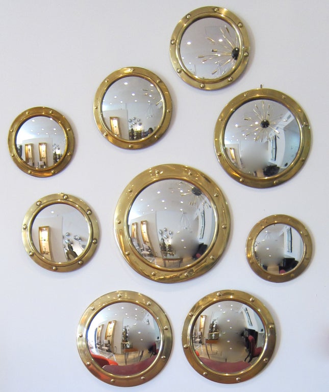 Brass Porthole Convex Mirrors Ensemble.