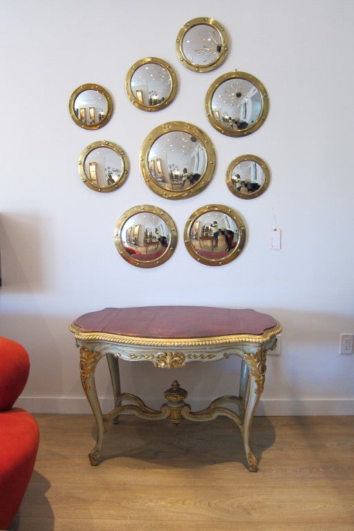 English Brass Porthole Convex Mirrors Ensemble.
