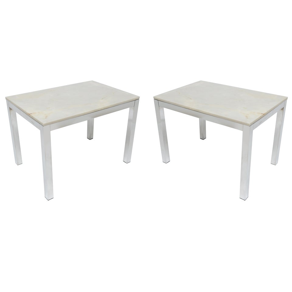 Mid Century Modern Milo Baughman Parsons Marble Top Side Tables For Sale