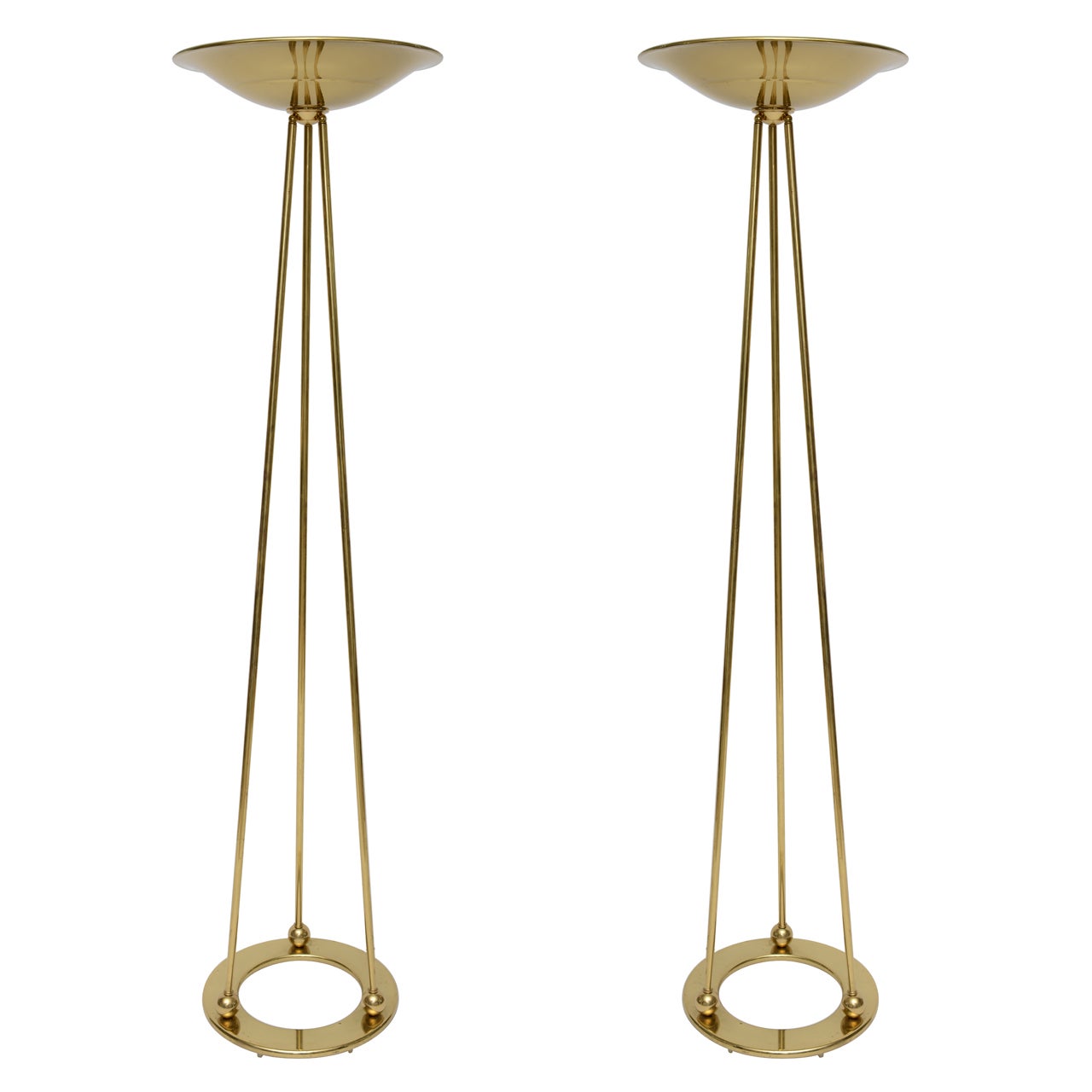 Pair Of Casella  Brass Torchieres , Floor Lamps