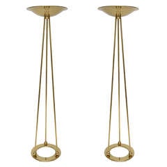 Pair Of Casella  Brass Torchieres , Floor Lamps