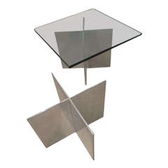 Pair Mid Century Modern Habitat Paul Mayen Aluminun / Glass "X" Side Tables
