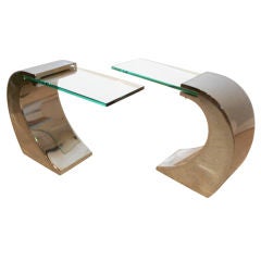 Cool Retro Chrome Metal Cantilevered Wave Tables Pair