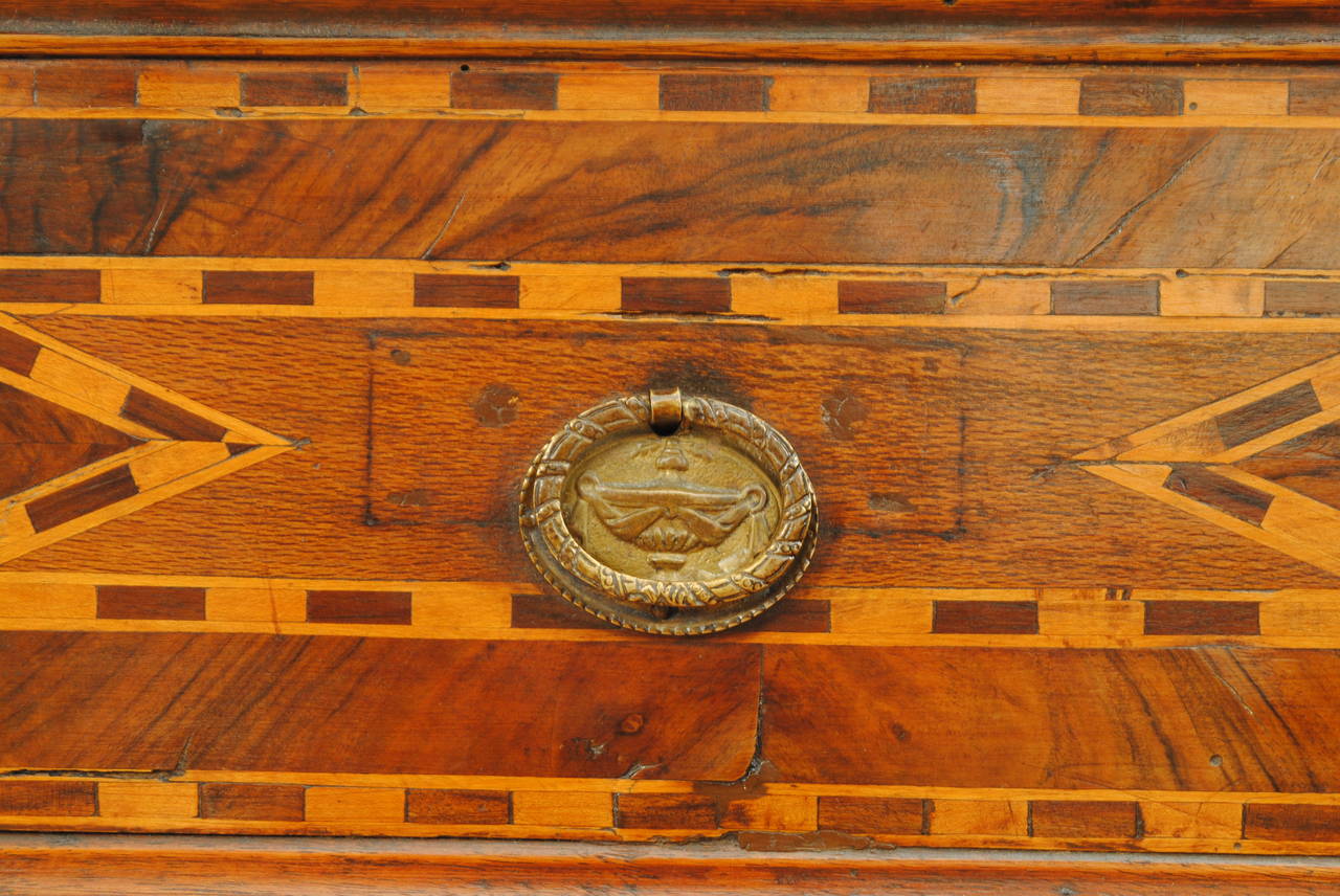 18th Century and Earlier Italian Baroque Walnut and Inlaid One-Drawer and One-Door Side Cabinet