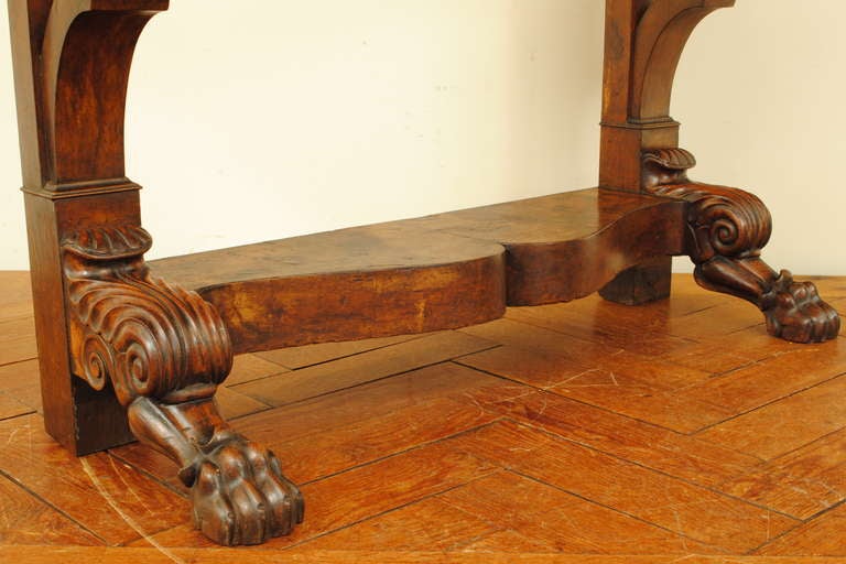 Neoclassical French 19th Century Carved Walnut One-Drawer Console Table with Marble Top