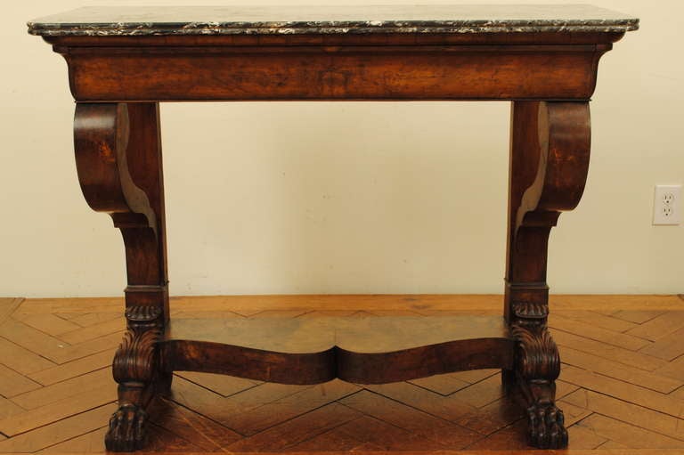 French 19th Century Carved Walnut One-Drawer Console Table with Marble Top 2