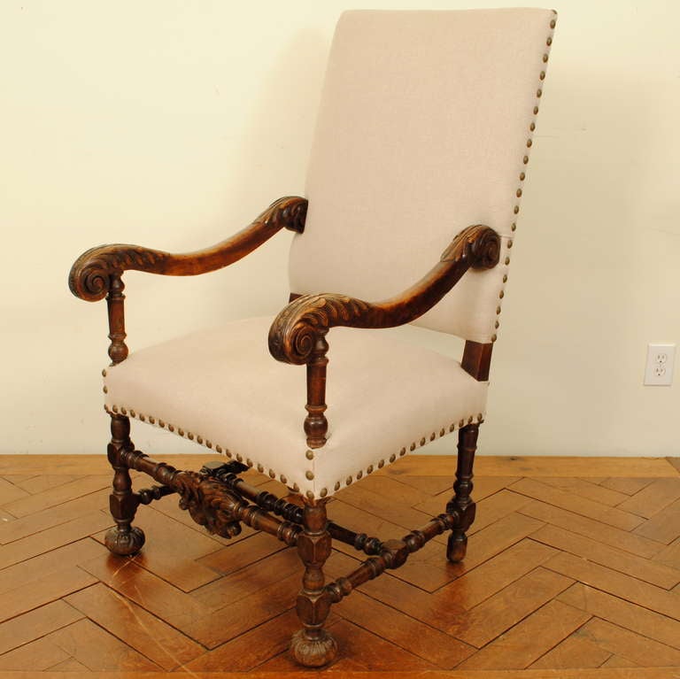 A French Mid 19th Century Baroque Style Carved Walnut Fauteuil
