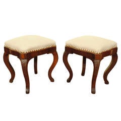 A Pair of Mid 19th Century Italian Neoclassical Carved Mahogany Benches