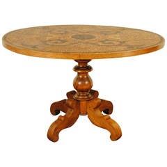 Louis Philippe Walnut Pedestal Table with Finely Crafted Wooden Mosaic Top