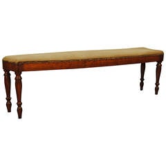 Italian 19th Century Turned Walnut and Upholstered Bench