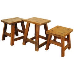 Group of Three French Light Walnut Joint Stools, 19th Century