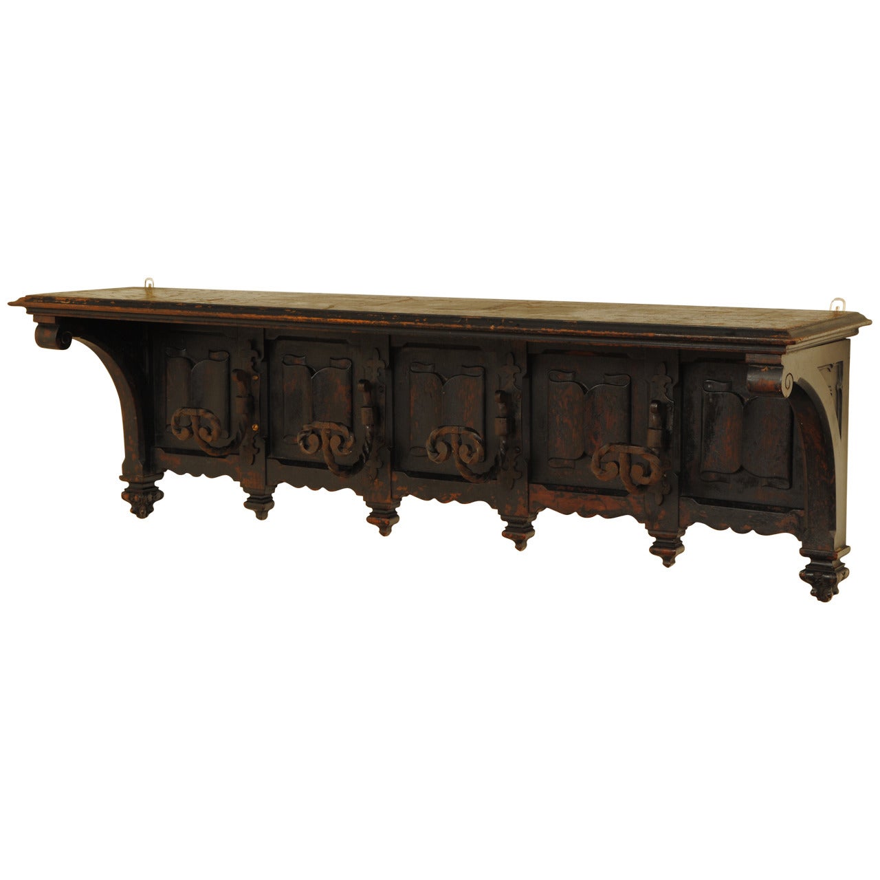 French Renaissance Style Carved and Painted Wall Shelf and Rack