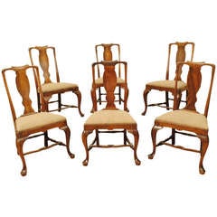 A Set of 6 Spanish Walnut Queen Anne Style Dining Chairs