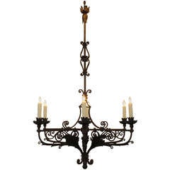 A Northern Italian, probably Lombardia, Wrought Iron 6-Light Chandelier