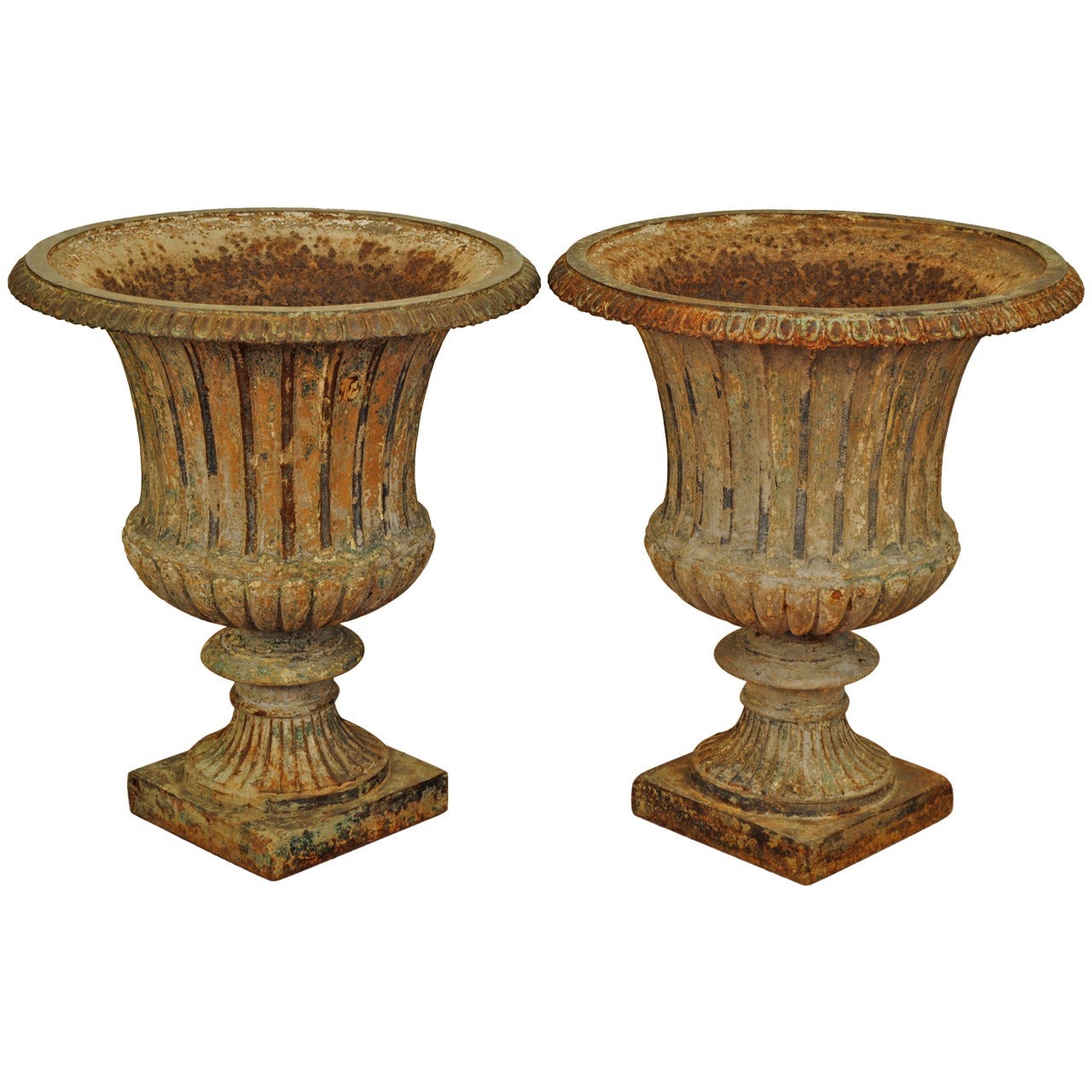 Pair of 19th Century Campana Form Cast Iron Urns