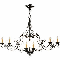 Italian, Milanese, Wrought and Painted Iron Eight-Light Horizontal Chandelier