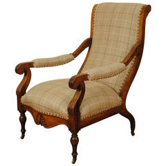 Exceptional Mid-19th Century Italian Carved Walnut Library Chair