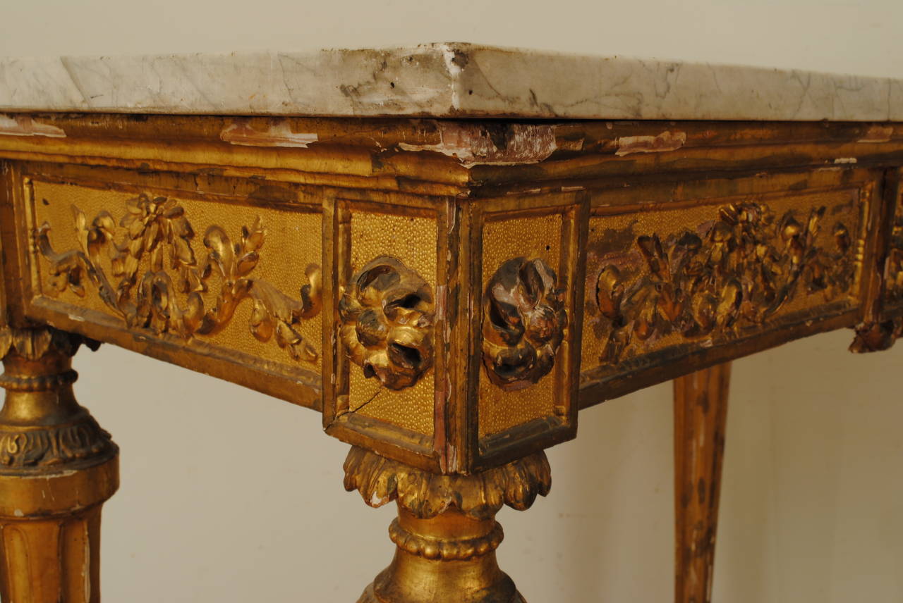 Italian, Lombardia, Carved Giltwood Console Table with Marble Top, 18th Century In Good Condition In Atlanta, GA