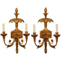 A Pair of Beautifully Carved, Italian Neoclassical Style Giltwood Wall Sconces
