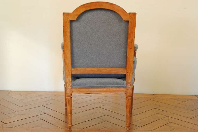 18th Century and Earlier A French Late 18th C. Louis XVI Period Light Walnut and Upholstered Fauteuil