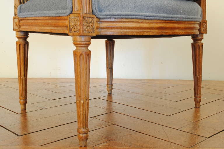 A French Late 18th C. Louis XVI Period Light Walnut and Upholstered Fauteuil 5